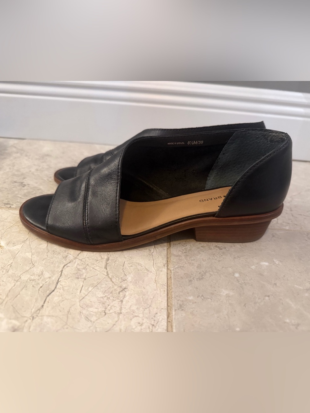 Lucky Brand Black Leather D’Orsay Peep Toe Block Heel Sandals 8.5